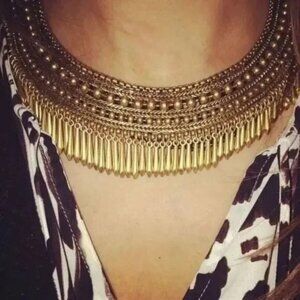 Stella & Dot Tansy Fringe Collar Statement Bib Necklace Gold Tone Revival